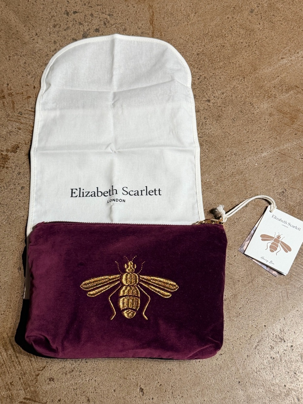 Elizabeth Scarlett Gold Honey Bee Embroidered Pouch